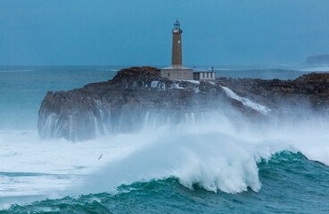 Mouro island light house, Santander, Cantabrian Sea,  Cantabria, Spain, Europe