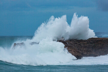Mouro island light house, Santander, Cantabrian Sea,  Cantabria, Spain, Europe