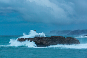 Fototapeta premium Mouro island light house, Santander, Cantabrian Sea, Cantabria, Spain, Europe