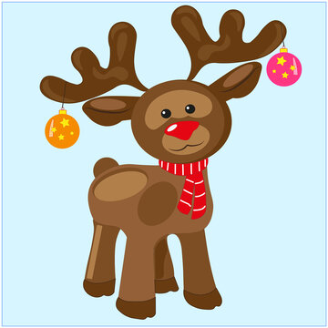 Vector EPS 10. Rudolf The Reindeer With The Red Nose