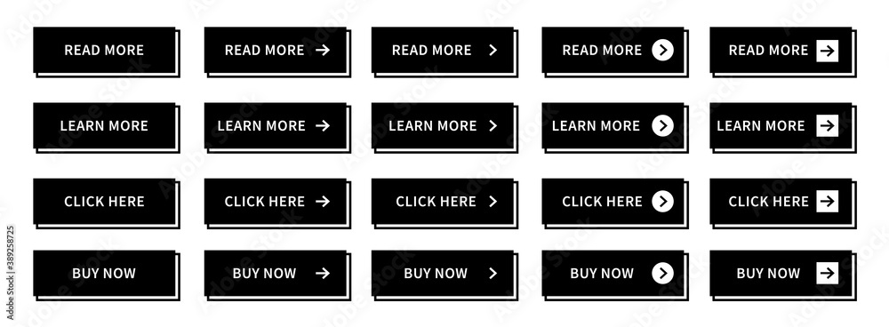 Poster big set of web buttons. different black button collection for internet store design. website design 