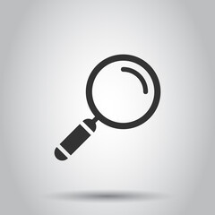 Loupe sign icon in flat style. Magnifier vector illustration on white isolated background. Search business concept.