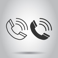 Phone icon in flat style. Telephone call vector illustration on white isolated background. Mobile hotline business concept.