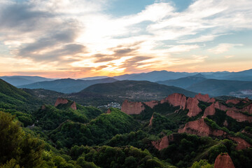 Colorfull and cloudy sunset at Las Médulas (UNESCO -World Heritage Site) - El Bierzo, Spain