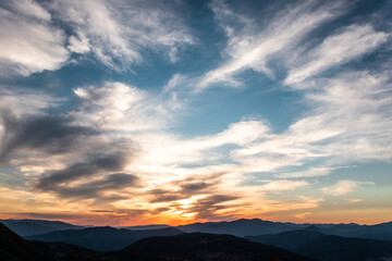Colorfull and cloudy sunset at Las Médulas (UNESCO -World Heritage Site) - El Bierzo, Spain