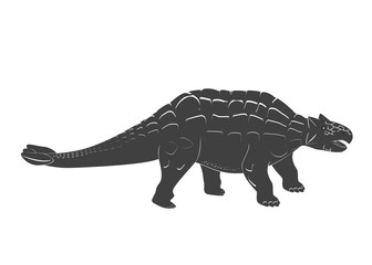 Little Ankylosaurus cartoon baby. Jurassic period dinosaur icon isolated on white. Armored dinosaur black and white vector illustration
