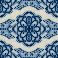 Seamless classic blue and white ceramic design. Hairline cracks over glazed surface. Decorative cerulean blue glaze on porcelain for transfer onto kitchen ware or printing for modern surface design.
