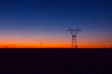 Electric tower at an autumn sunset