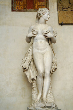 Nude female marble sculpture by Camilliani from Palermo fountain Florence, Italy - May 20, 2007