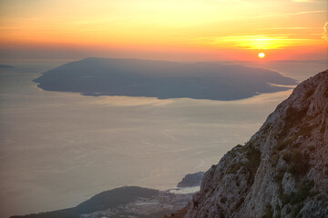 Sunset view from Biokovo mountains, Dalmatian coast, Croatia