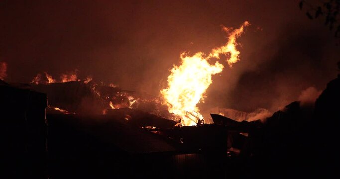 Blazing fire barn.