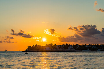 Fototapeta na wymiar Sunset, view of Sunset y Island from Mallory Square, Key West, Florida, US