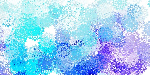 Light pink, blue vector pattern with colored snowflakes.