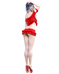 Beautiful woman red short mini skirt.