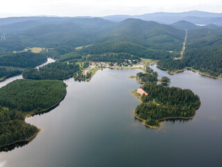 Aerial view of Shiroka polyana Reservoir, Bulgaria