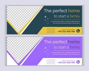 Real estate horizontal header web banner template. Real estate social media page cover template design. Web header banner, website advertisement.