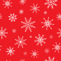 Snowflakes. Seamless pattern. Snow, snowfall, falling scattered white snowflakes. Background design for fabric, wallpaper, cover, paper for packaging. Vector