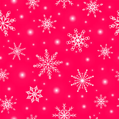 Snowflakes. Seamless pattern. Snow, snowfall, falling scattered white snowflakes. Background design for fabric, wallpaper, cover, paper for packaging. Vector