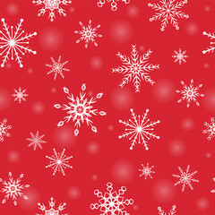 Snowflakes. Seamless pattern. Snow, snowfall, falling scattered white snowflakes. Background design for fabric, wallpaper, cover, paper for packaging. Vector