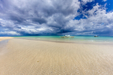 Peaceful beach, wide angle landscape after the storm.