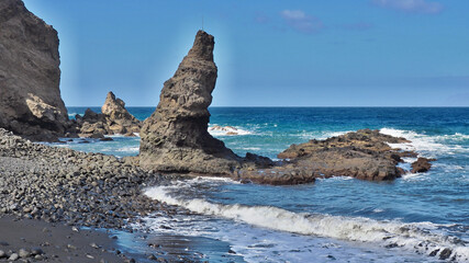 bizarre forms of lava rocks on the Atlantic Ocean