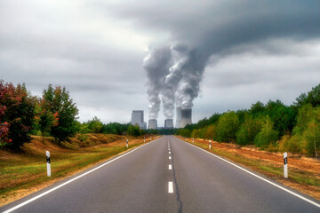 View of the heat and power plant, Poland, near the town of Poznan