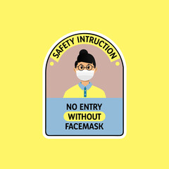 Face mask required sign cartoon design on yellow background