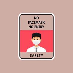 Face mask required sign design sticker cartoon illustration vector