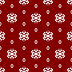 Christmas seamless pattern with white snowflakes on red background, Christmas wrapping paper