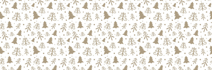 Fototapeta premium Christmas pattern with hand drawn trees. Vector