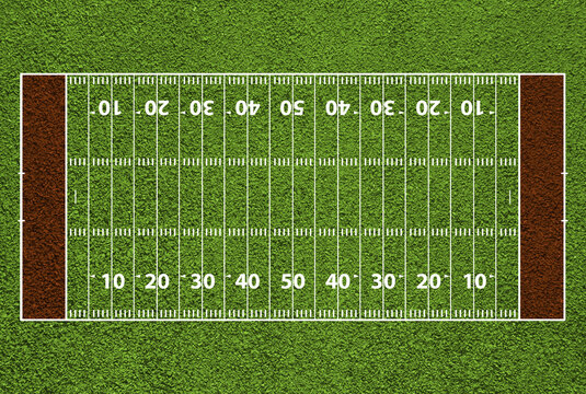 American Football Field With Hash Marks And Yard Lines. Grass Textured