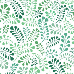 Floral seamless pattern with leaves. Abstract swirl line bloom background. Summer garden ornamental tiled wallpaper