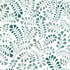 Floral seamless pattern with leaves. Abstract swirl line bloom background. Summer garden ornamental tiled wallpaper