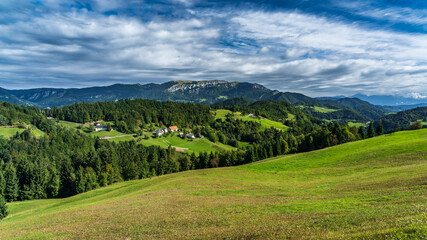 Fototapeta na wymiar Slovenia beautiful countryside with mountain view