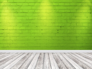 Brick wall green color interior with spotlight