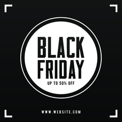Black Friday up to 50% OFF modern banner, sign, design concept, social media post, template with black and white text on a dark background. 