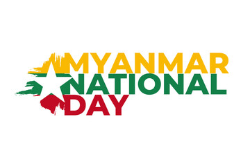 Happy Myanmar National Day greeting card, banner, poster design print. Myanmar flag grunge vector illustration on white background. National holiday.