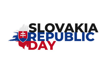Happy Slovakia Republic Day greeting card, banner, poster design print. Slovak flag grunge vector illustration on white background with red and blue text. Republic national holiday