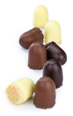 Chocolate Marshmallows isolated on white (selective focus)