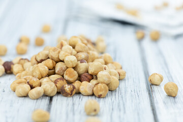 Hazelnut kernels (close up shot; selective focus)