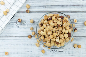 Hazelnut kernels (close up shot; selective focus)