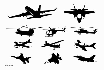 set of airplane silhouette or various black airplane silhouette. eps 10 vector, easy to modify