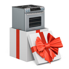 Electric Convection Range inside gift box, present concept. 3D rendering