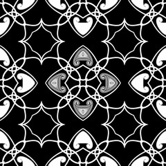 lines black and white floral seamless pattern. Ornamental vector