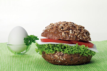 Bread roll sandwich. Yummy breakfast. 