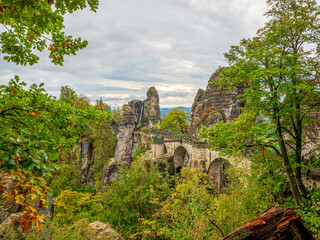 Fototapeta na wymiar Elbsandsteingebirge close to Dresden with rocks and forest landscape