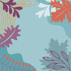 Abstract background with autumn elements, shapes and plants in one line style. Background for posters, banners, cards. Vector illustration