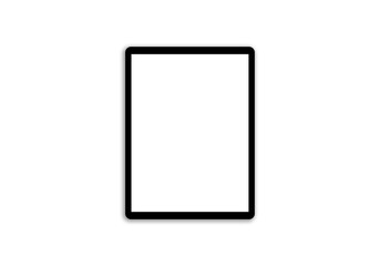 Modern black tablet with blank white screen isolated on white background.