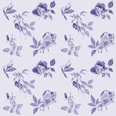 Seamless pattern with blue-violet roses on a light background. Elegant and romantic design for textile, wallpapers, wrapping paper and more. 