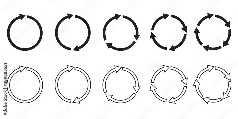 Poster vector set of circular arrows. round reload symbol. rotation infographics. stock image.